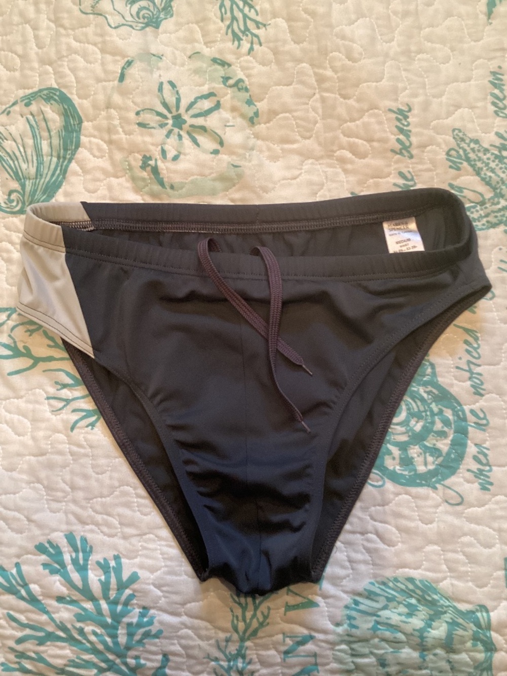 Speedo style swimsuit, gray and white medium - Picture 2 of 5